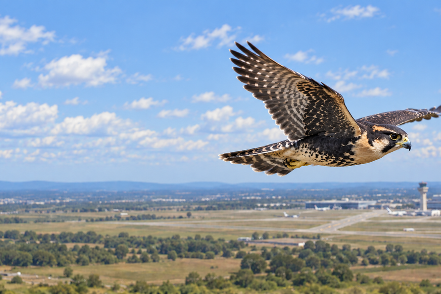Falconer deploying raptor for bird abatement